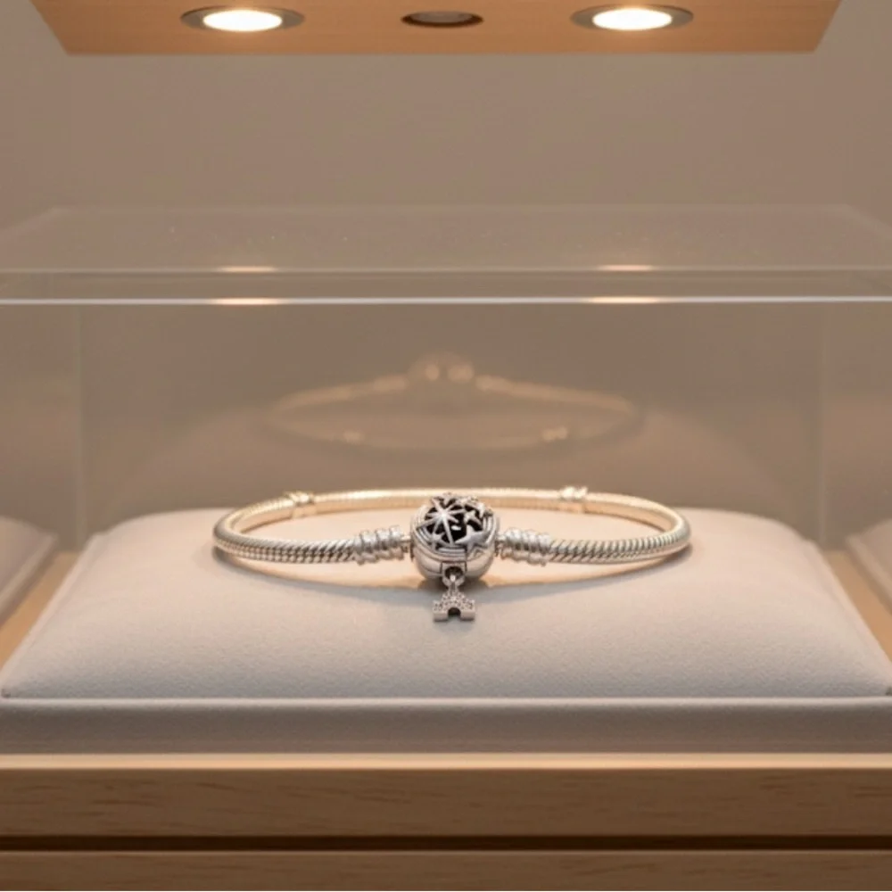 Pandora Style 925 Silver Bracelet With Star and Eiffel Tower Charm